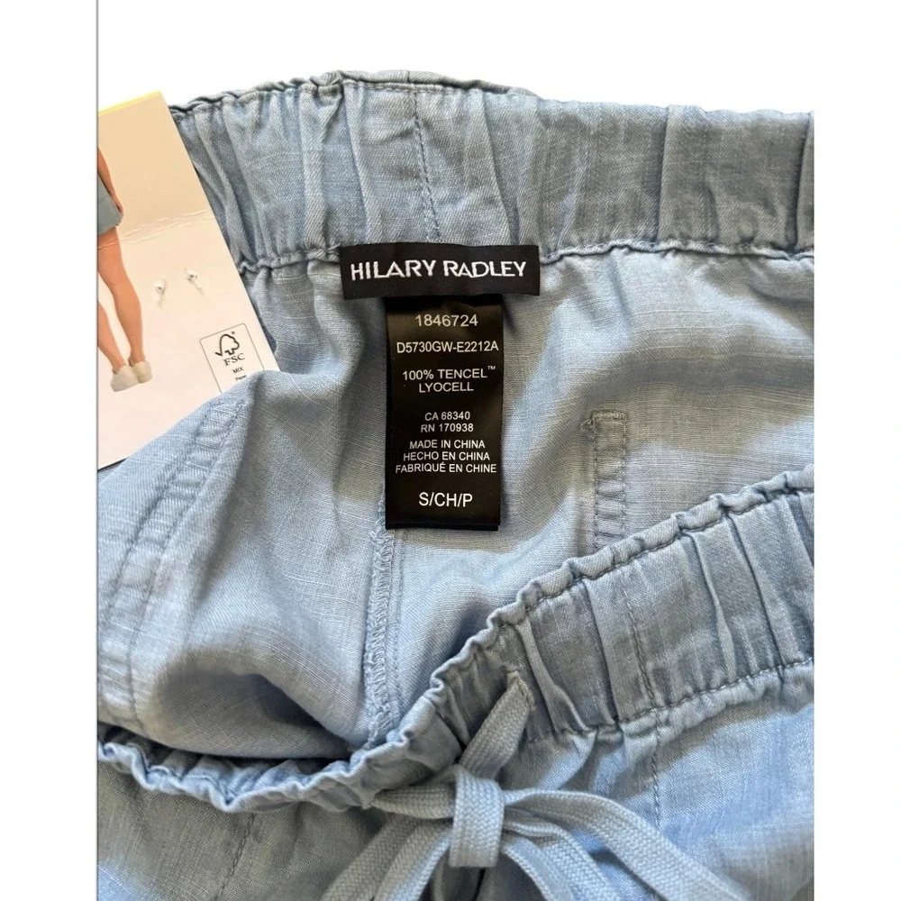 Hilary Radley Chambray Shorts Women Small‎ Blue New Pull On Drawstring Pockets